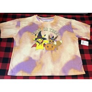 Pokémon Halloween Short Boxy Crop Tshirt Youth Women's Shirt Tie Dye Pikachu‎